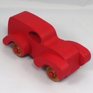 Wood Toy Truck Fat Fendered Panel Wagon Handmade And  Painted With Bright Red Acrylic Paint With Wheels Hand Finished With Nonmarring Amber Shellac From My Fat Fendered Collection