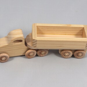 Handmade Wood Toy Semi Tractor Trailer Truck Crafted from Unfinished Bare Wood From My Play Pal Collection