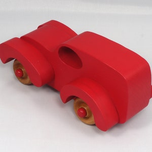Wood Toy Truck Fat Fendered Panel Wagon Handmade And  Painted With Bright Red Acrylic Paint With Wheels Hand Finished With Nonmarring Amber Shellac From My Fat Fendered Collection