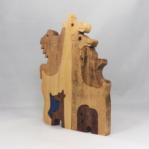 Safari Animal Puzzle, Handmade From Premium Hardwood Wood and Hand Finished, Free Standing, Standalone, and Stackable