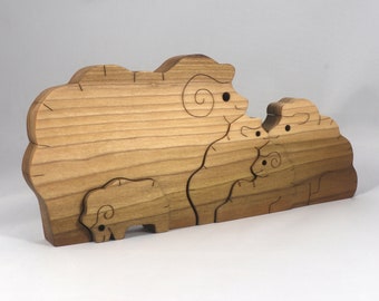 Handmade Wooden Sheep Family Stacking Puzzle - Made To Order