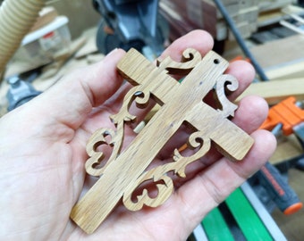 Wooden Fretwork Cross Ornament: Reclaimed Hardwood Religious Christmas Decor, Made in the USA