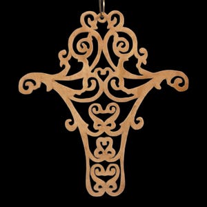 Handmade Wooden Victorian Style Fretwork Cross Christmas Tree Ornament - Made In USA