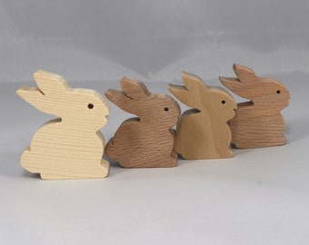 Handmade Wood Toy Bunny: Unpainted Freestanding Rabbit
