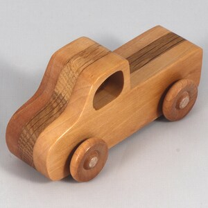 Handmade wooden toy pickup truck handmade from oak, poplar, and birch hardwoods with a satin polyurethane finish from my Play Pal Collection.
