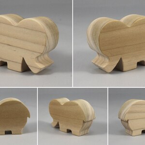 This is an unfinished wooden Elephant cutout from solid wood using traditional woodworking techniques. Sanded smooth and ready to paint, stain, or customize. Freestanding design for small hands, toddlers, young children, crafters, collectors, and display. I take custom orders for any animal, quantity, and mix — including large ornament orders. Mix and match, request a different size, or send a drawing or pattern. Handmade by Odin's Toy Factory in Tallahassee, Florida, USA.
