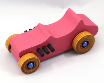Handmade Wooden Toy Car: Pink 1927 T-Bucket Hot Rod
