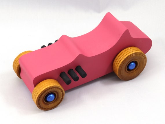 Wood Toy Car Hot Rod 1927 T-bucket Handmade and Painted With Pink