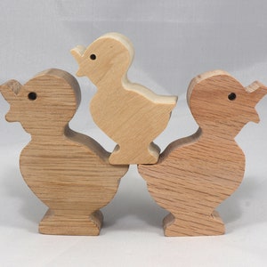 Wooden duck cutout, handmade, unfinished, and unpainted, from the Itty Bitty Animal Collection. Natural wood, freestanding, stackable, and paintable. Suitable for crafts or toys, American-made