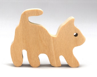 Handmade Wood Kitten Cutout: Unfinished Stacking Toy