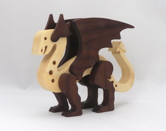 Wooden Dragon Mythical Fantasy Creature Figurine Handmade From Premium Hardwoods - Made To Order