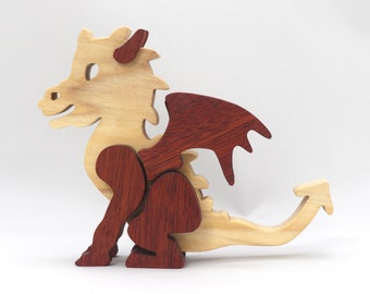 Baby Dragon Figurine Mythical Fantasy Animal Handcrafted  From Contrasting Hardwoods Finished With Non-Toxic Oils And Waxes - Made To Order