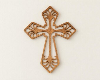 Handmade Wooden Cross Wall Decor, Victorian Fretwork, Reclaimed Hardwood, 10 Inch Christian Wall Art