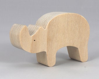 Handmade Wooden Toy Rhinoceros: Unfinished Cutout