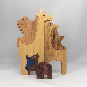 Safari Animal Puzzle, Handmade From Premium Hardwood Wood and Hand Finished, Free Standing, Standalone, and Stackable