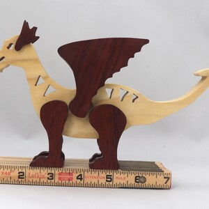 Handmade Wood Dragon Fantasy Animal Figurine Made From Select Grade Contrasting Hardwoods And Finished With A Custom Blend Of Oils and Waxes