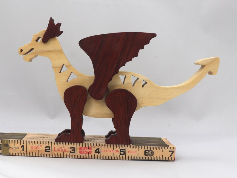 Handmade Wood Dragon Fantasy Animal Figurine Made From Select Grade Contrasting Hardwoods And Finished With A Custom Blend Of Oils and Waxes