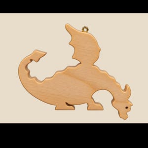 Wooden Dragon Christmas Ornament, Peeking Fantasy Dragon, Made In The USA