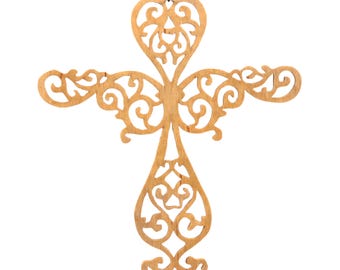 Victorian Style Wooden Fretwork Cross Christmas Tree Ornament - Made In USA