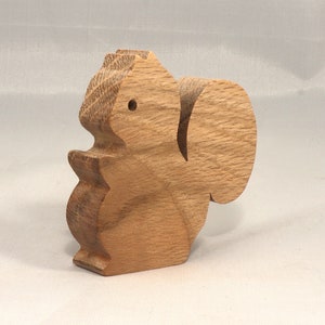 Handmade wood toy squirrel cutout is unfinished, unpainted, paintable, ready to paint, and freestanding from my Itty Bitty Animal Collection.