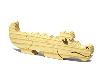 Handmade Wooden Alligator Puzzle: Simple Three Pieces
