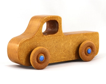 Handmade Wooden Toy Pickup Truck: Amber Shellac Finish