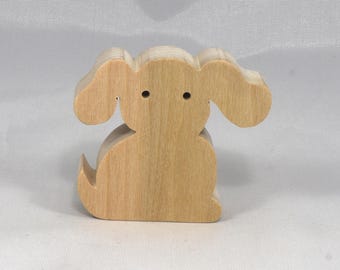Handmade Wooden Puppy Dog Cutout, Unfinished Mini Animal Toy, Made In The USA