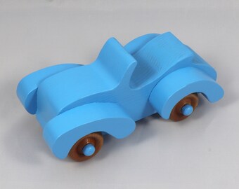 Handmade Wooden Toy Car: Baby Blue Fat Fender Roadster