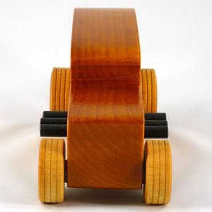 Handmade Wood Toy Car Hot Rod 1932 Sedan Finished With Amber Shellac And Trimmed With Metallic Saphire Blue And Black Acrylic Paint From My Hot Rod Collection