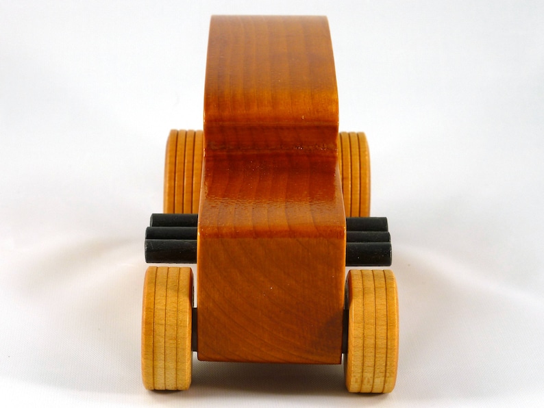 Handmade Wood Toy Car Hot Rod 1932 Sedan Finished With Amber Shellac And Trimmed With Metallic Saphire Blue And Black Acrylic Paint From My Hot Rod Collection