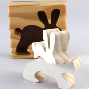 Wood Puzzle Bunny Rabbit, Handmade from Select Grade Hardwood and Hand Painted Animal Puzzle From My Puzzle Pals Collection