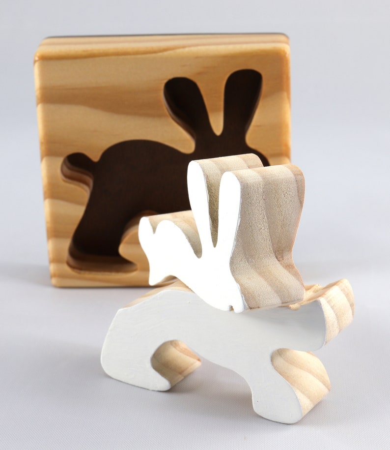 Wood Puzzle Bunny Rabbit, Handmade from Select Grade Hardwood and Hand Painted Animal Puzzle From My Puzzle Pals Collection