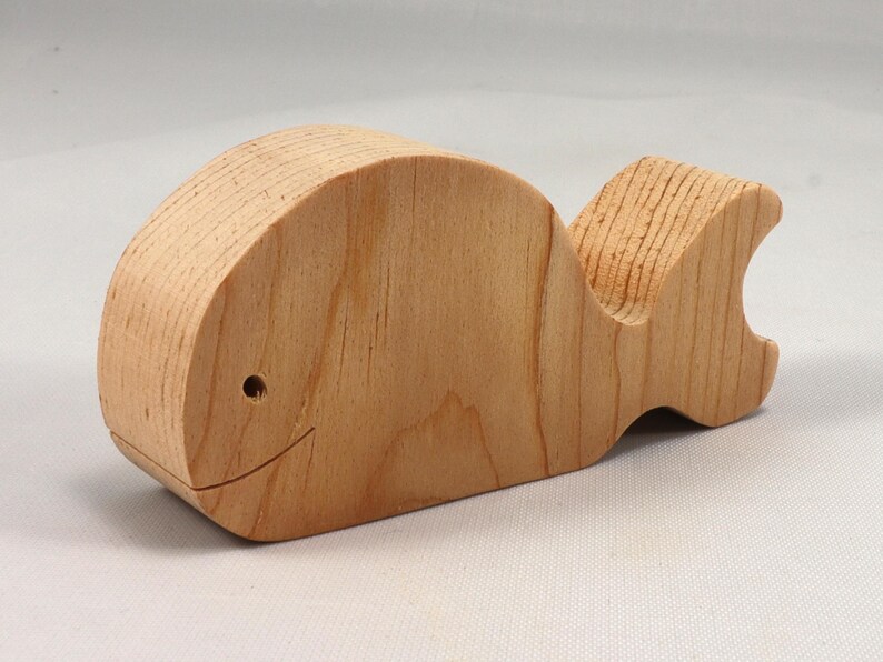Handmade unfinished wooden whale toy cutout, chunky freestanding and stackable, sanded smooth and ready to paint, natural wood blank for kids craft and ocean theme play.