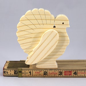 Handmade 3D layered freestanding wooden turkey figurine, unfinished and unpainted. Perfect for Thanksgiving decor, crafts, or as a toy.
