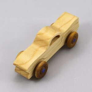 Handmade Wood Toy Car Miniature Pocket Size Itty Bitty Caddy Finished with Mineral Oil, Beeswax, and Metallic Sapphire Blue Acrylic Paint