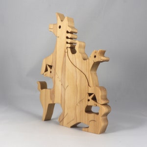 Wood Puzzle, Unicorn Family, Mom, and Babies, Handmade and Finished Freestanding Stackable Toy Fantasy Animal