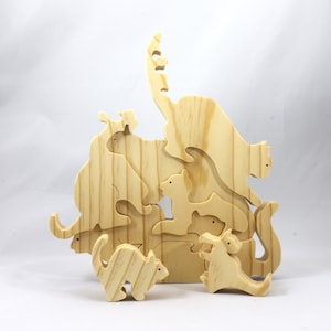 Stack of Cats and Kittens Puzzle Eight Pieces Handmade and Finished - Made To Order