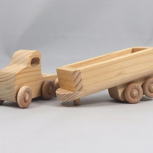 Handmade Wood Toy Semi Tractor Trailer Truck Crafted from Unfinished Bare Wood From My Play Pal Collection