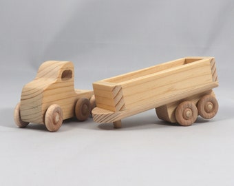 Toy Semi Tractor Trailer Truck Crafted from Unfinished Bare Wood Part From My Play Pal Collection