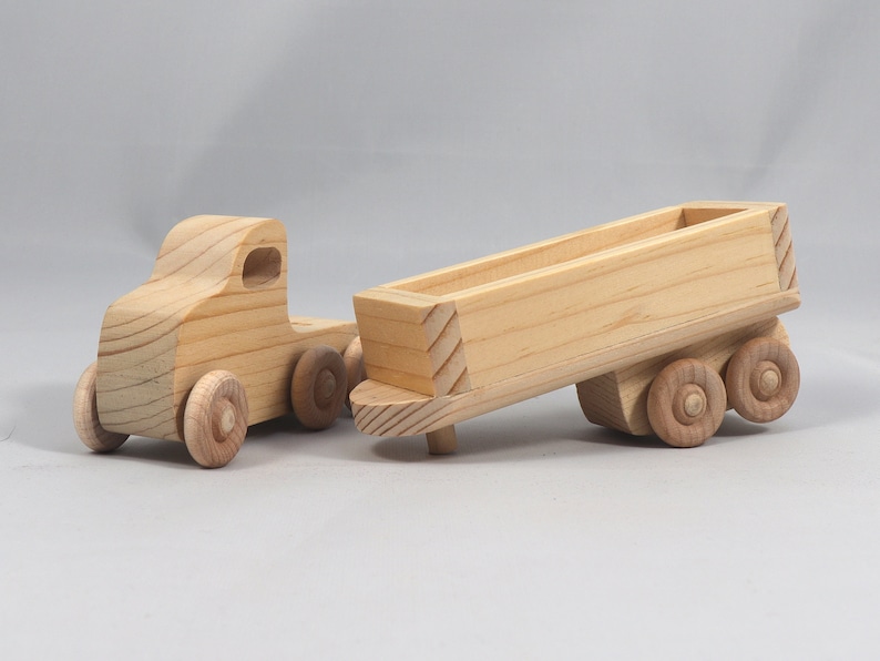 Handmade Wood Toy Semi Tractor Trailer Truck Crafted from Unfinished Bare Wood From My Play Pal Collection