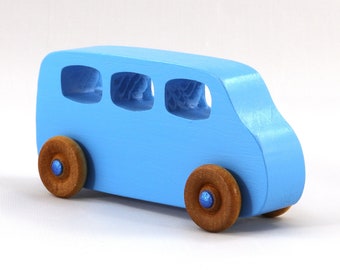 Handmade Wooden Toy Minivan: Baby Blue with Sapphire Trim - Made To Order
