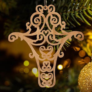 Handmade Wooden Victorian Style Fretwork Cross Christmas Tree Ornament - Made In USA