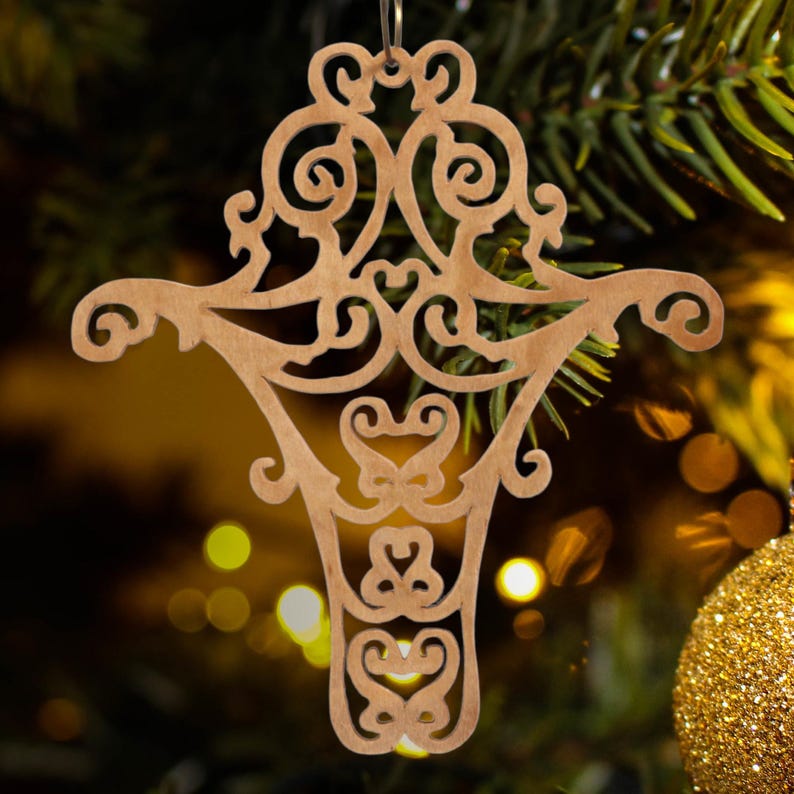 Handmade Wooden Victorian Style Fretwork Cross Christmas Tree Ornament - Made In USA