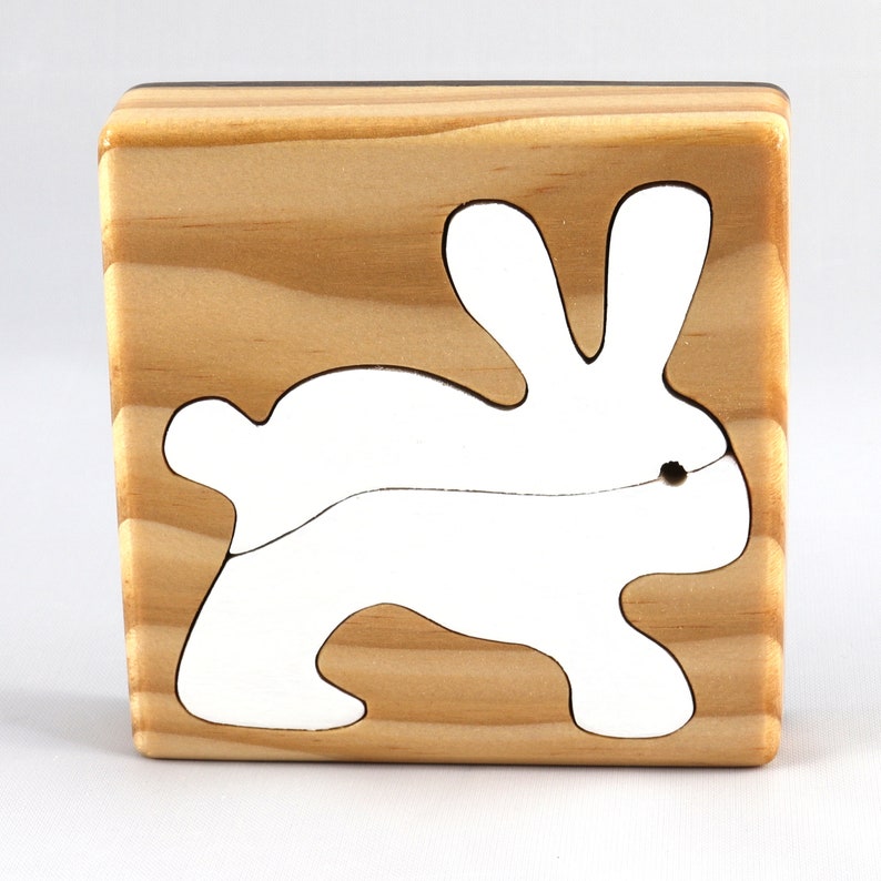 Wood Puzzle Bunny Rabbit, Handmade from Select Grade Hardwood and Hand Painted Animal Puzzle From My Puzzle Pals Collection