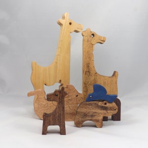 Safari Animal Puzzle, Handmade From Premium Hardwood Wood and Hand Finished, Free Standing, Standalone, and Stackable