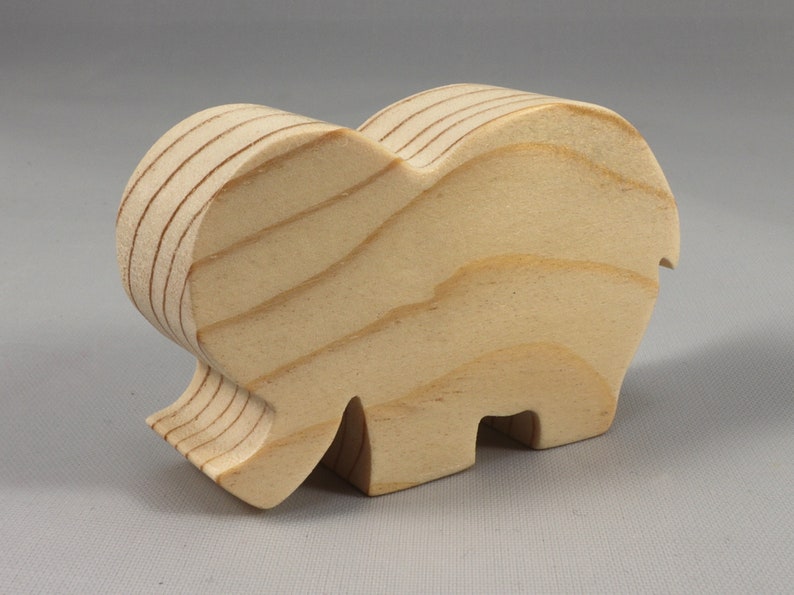 Handmade wooden toy Elephant cutout from the Itty Bitty Animal Collection stackable and unfinished crafted with traditional tools in the USA. Ideal for kid's crafts or pretend play, ready to be personalized to inspire creativity and imagination.