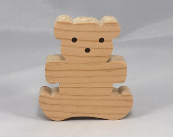 Handmade Wooden Teddy Bear Cutout, Unfinished Mini Animal Toy, Made In The USA