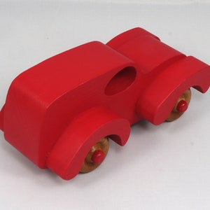 Wood Toy Truck Fat Fendered Panel Wagon Handmade And  Painted With Bright Red Acrylic Paint With Wheels Hand Finished With Nonmarring Amber Shellac From My Fat Fendered Collection