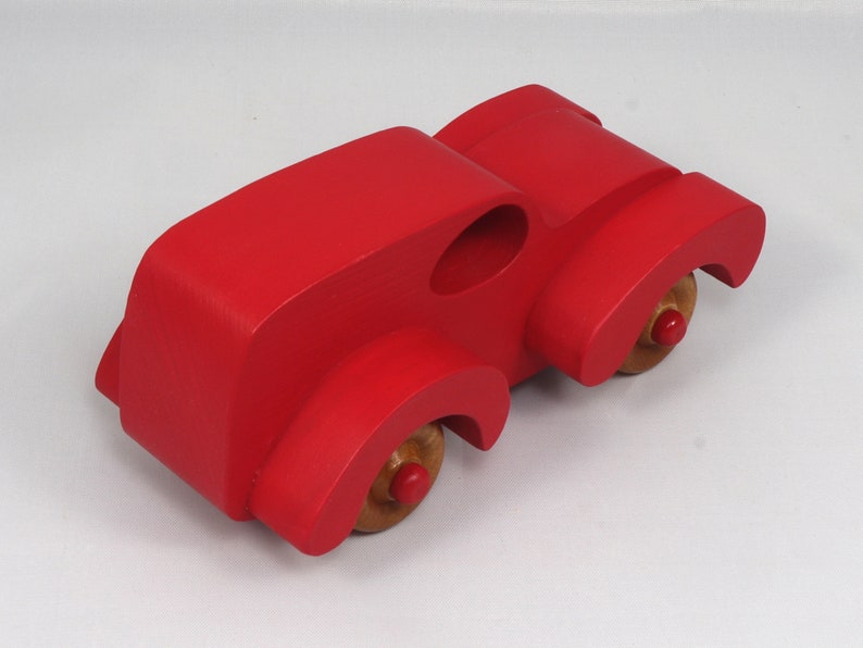 Wood Toy Truck Fat Fendered Panel Wagon Handmade And  Painted With Bright Red Acrylic Paint With Wheels Hand Finished With Nonmarring Amber Shellac From My Fat Fendered Collection