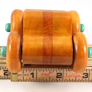 Wood Toy Monster Pickup Truck handmade in the USA from select hardwood finished with amber shellac with metallic emerald green trim. From my Play Pal Collection.